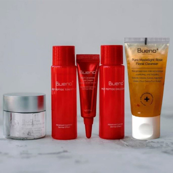 Bueno Gift Set MGF Peptide Toner Plus MGF Peptide Emulsion Plus Anti Wrinkle Peptide Cream Pure Moonlight Rose Floral Cleanser MGF Peptide Eye cream 30мл 30мл 30гр 30мл 5гр Подарочный набор